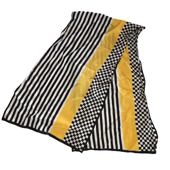 Glentex Scarf Yellow Black White Plaid Stripe Wrap Made in Japan - Picture 1 of 3